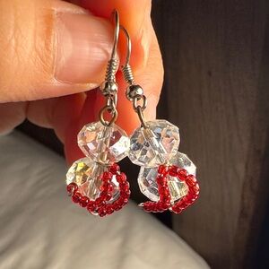 Snowman with scarfs Crystal and Red Beaded Earrings